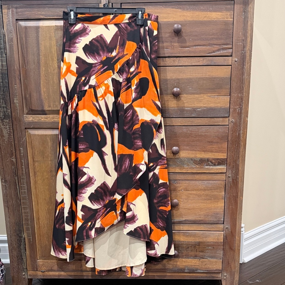 Hutch High-Low Wrap Skirt in Orange and Purple Floral Print